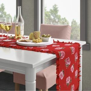 NWT Threshold Valentines Table Runner Red Rose Stripes Ruffles Reversible